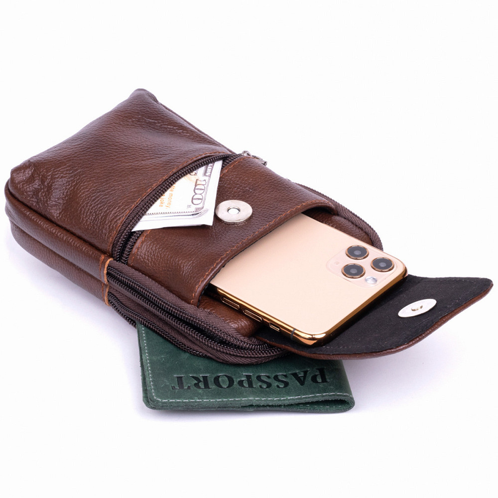 Сумка-барсетка на ремень брюк кожаная Vintage 20352 Коричневая Киев - изображение 3