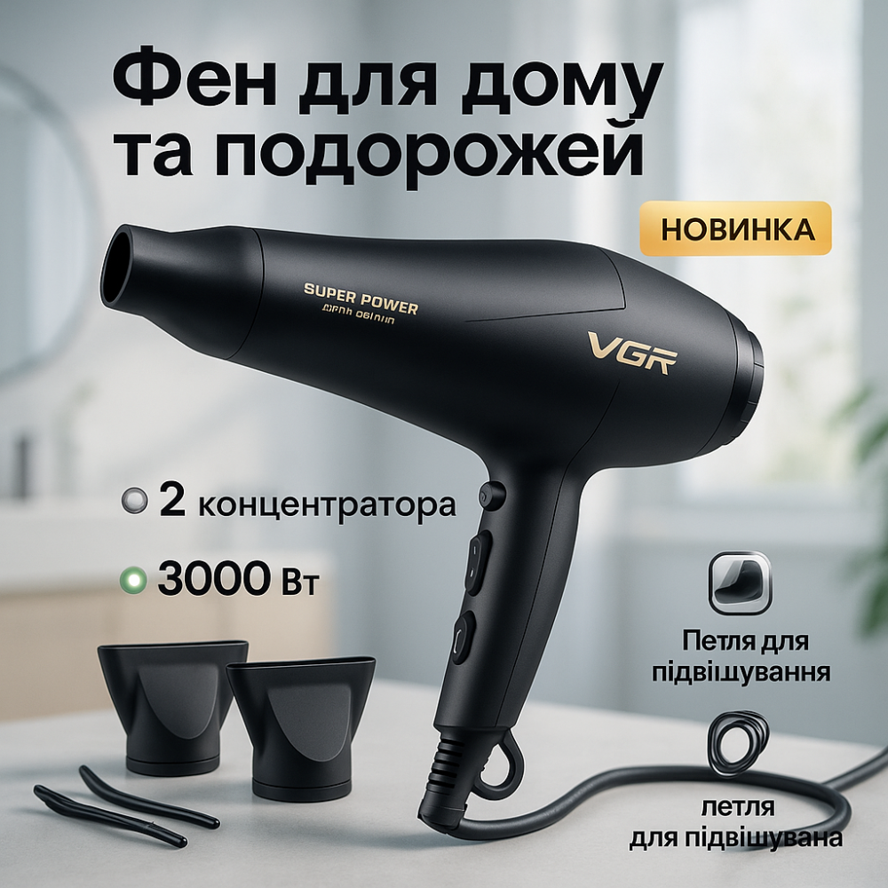 Электрический фен для волос с диффузором VGR, Фен для красивой укладки волос без вреда CF-59 Львов - изображение 17