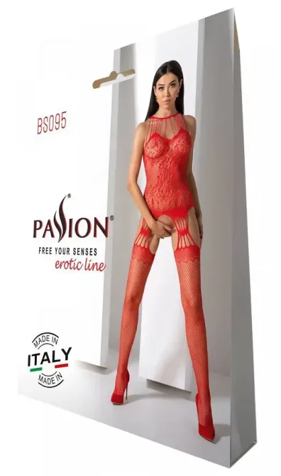 Бодістокінг з безліччю бретелей Passion BS095 One Size, red, імітація пояса та панчіх, з доступом Львів - фото 6