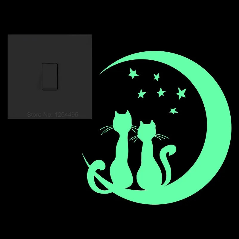Светящаяся наклейка Луна с котом 150 на 150 мм салатовый Киев - изображение 1