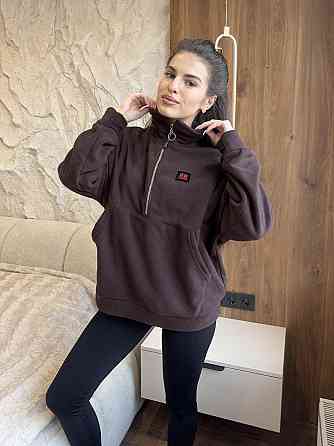 Жіночий теплий худі в спортивному стилі без капюшона турецький фліс Шоколад, 48/52 Одеса