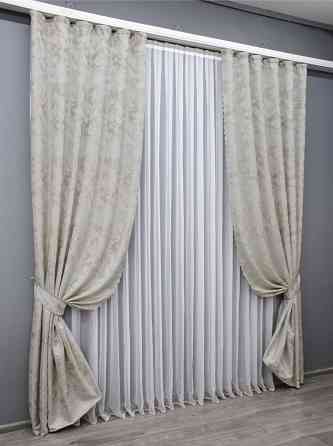 Комплект готовых штор VR-Textil Жаккард Мрамор Al3 № 1599ш Молочный с бежевым 145х270 см 2 шт (33-0558) Киев