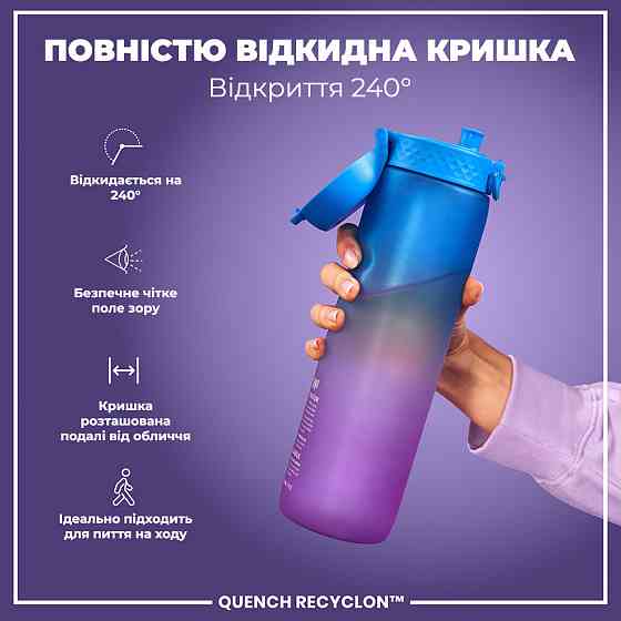 Пляшка для води ION8 1000 мл. BPA Free, Times To Drink, (ЕКО пляшка) BPA Free, Blue & Pink Кам'янське