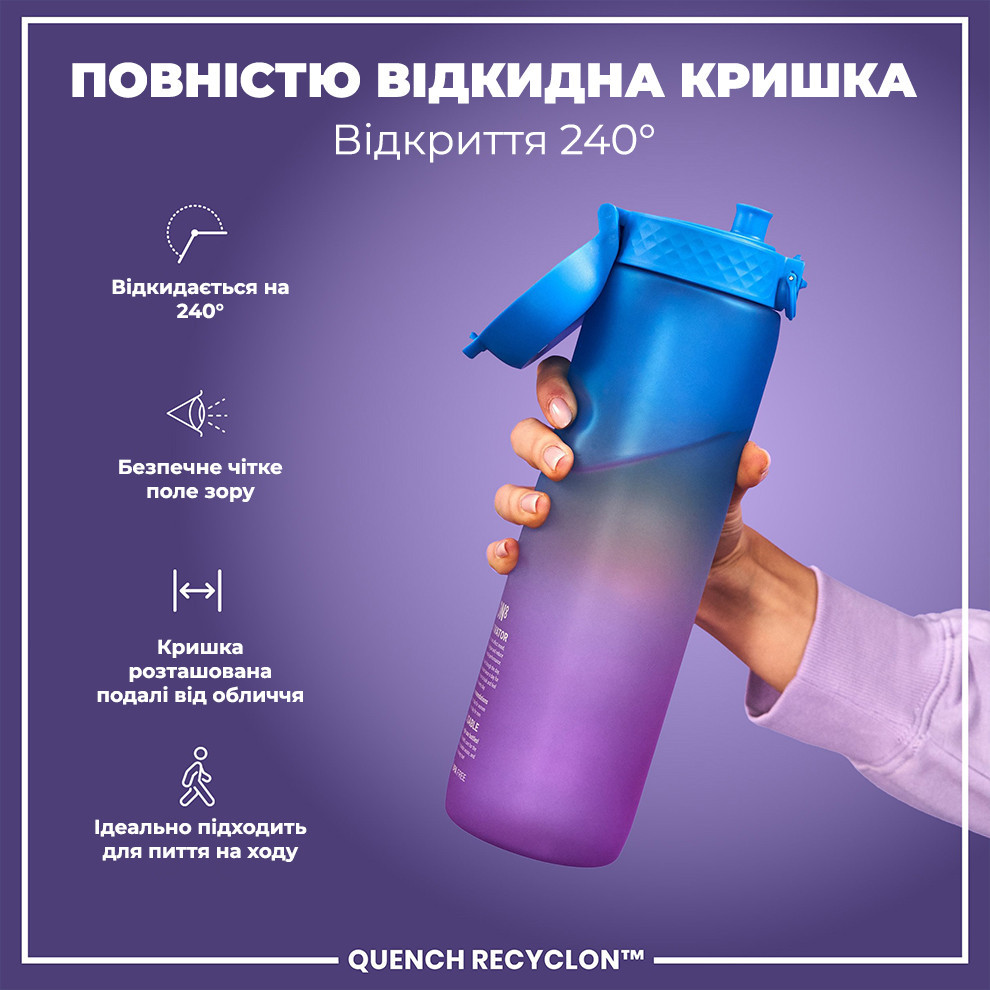 Пляшка для води ION8 1000 мл. BPA Free, Times To Drink, (ЕКО пляшка) BPA Free, Blue & Pink Кам'янське - фото 3