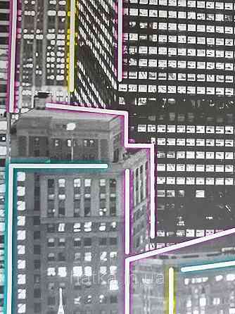 Шпалери флізелінові Decoprint Good Vibes 0.53х10 молодіжні хмарочоси будинки місто чорно сірі світяться в темряві Київ