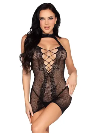 Мини-платье Leg Avenue Dotted Halter Mini Dress One Size Black Львов