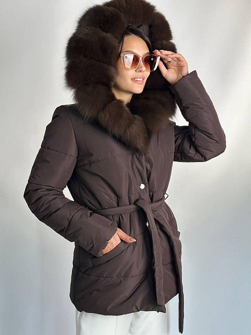 Женский пуховик Oslo с мехом финского песца Шоколад, 48, Т.Соболь Харьков - изображение 8