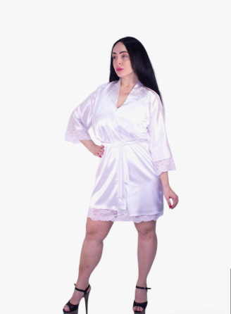 Халат жіночий атласний із мереживом Білий L Харків