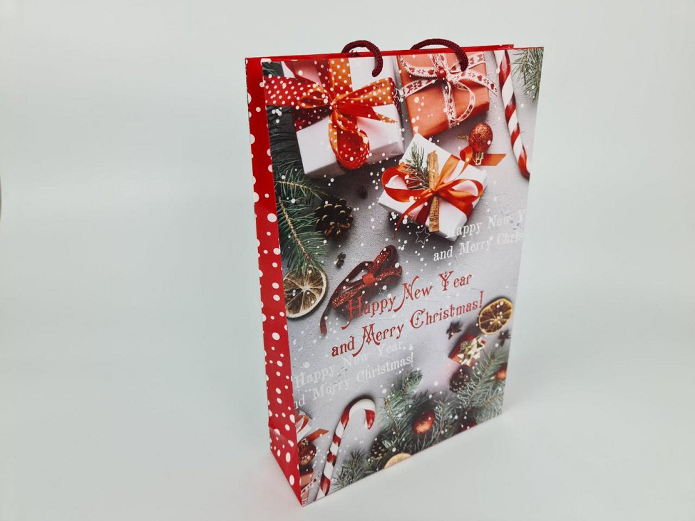 Большой бумажные пакет вертикальный 25/37/8 новогодний -001 (12 шт) Харьков - изображение 3