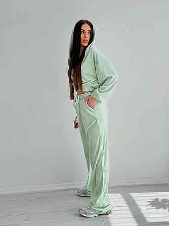 Жіночий стильний костюм-двійка: кофта та штани з плюш велюру М'ятний, 44/46 Одеса