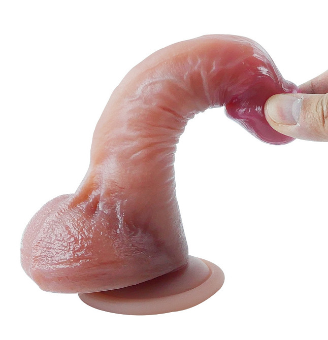 Фаллоимитатор с мошонкой на присоске, из мягкого двухслойного силикона OYO - Dildo Double Layer Silicone YQW-010 (длина 18 см, Sex Киев - изображение 5