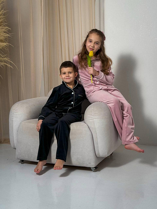 Дитяча велюрова тепла піжама дві кишені Чорний 134-140 Харків - фото 5