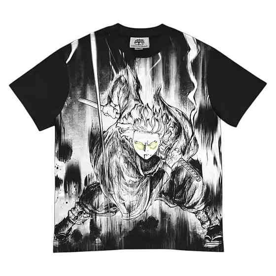 Футболка чоловіча з принтом аніме Вбивця демонів Зенітсу Агатсума Тхундер оверсайз (S/M/L) Черний Дніпро