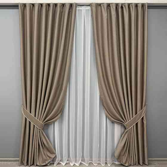 Комплект готових штор VR-Textil Шеніл однотонний № 1906ш Світло-коричневий 100х270 см 2 шт (31-0051) Київ