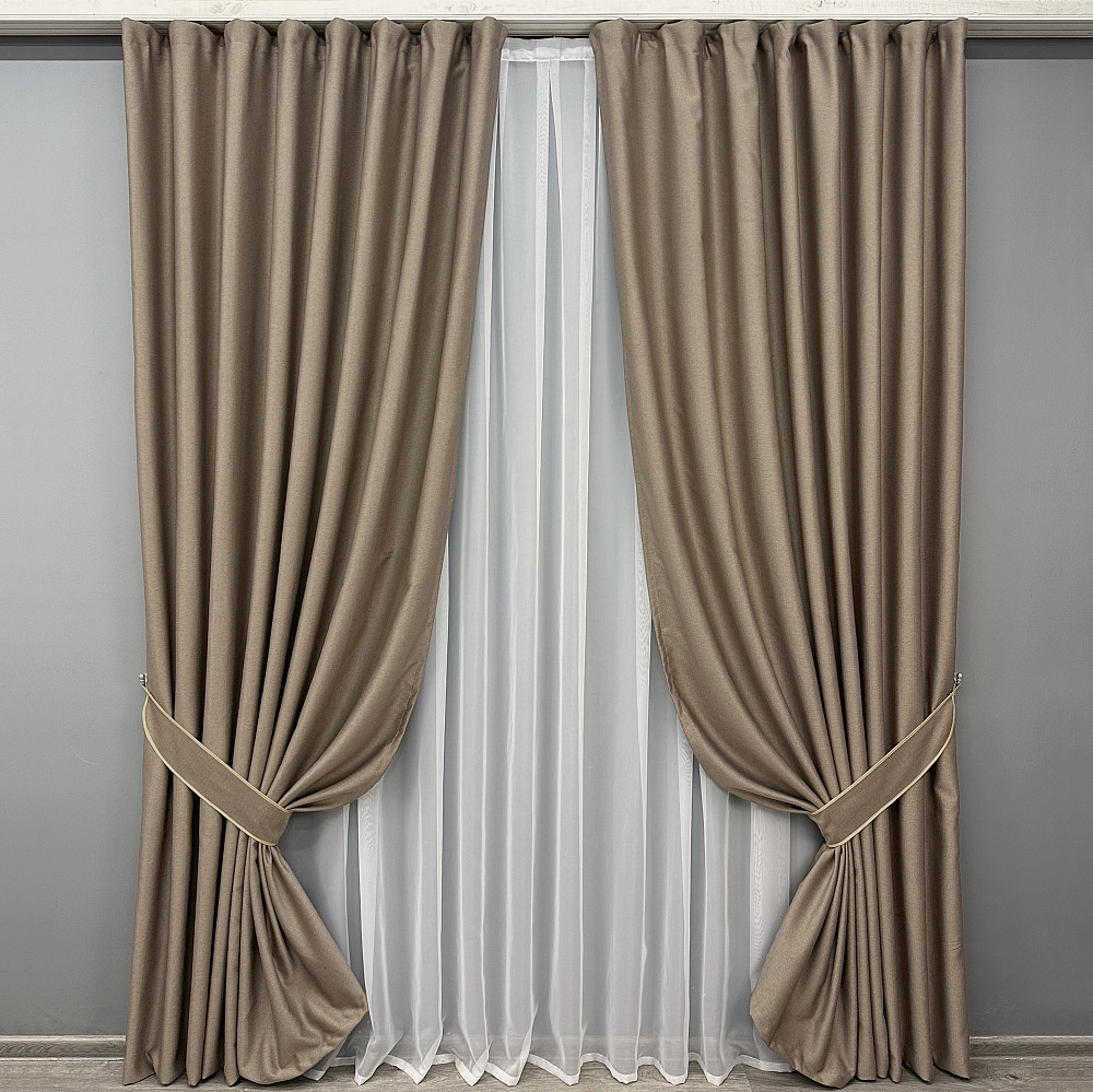 Комплект готових штор VR-Textil Шеніл однотонний № 1906ш Світло-коричневий 100х270 см 2 шт (31-0051) Київ - фото 2