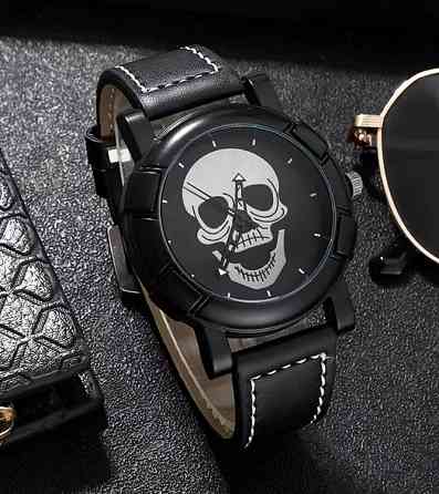 Чоловічий набір Shadow Skull кварцовий годинник та браслет чорний Київ