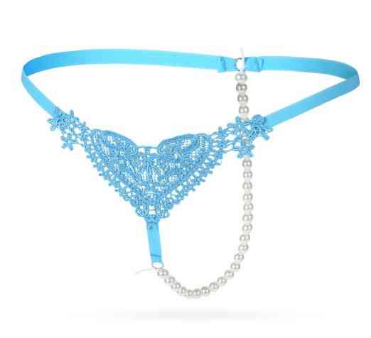 Эротические трусы голубые с жемчугом - размер универсальный, (на резинке) Киев