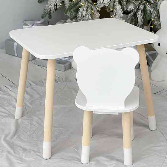 Стіл прямокутний 46х60х45 і стілець медведик 26х26х24, столик та стільчик для хлопчячої кімнати, білий Київ