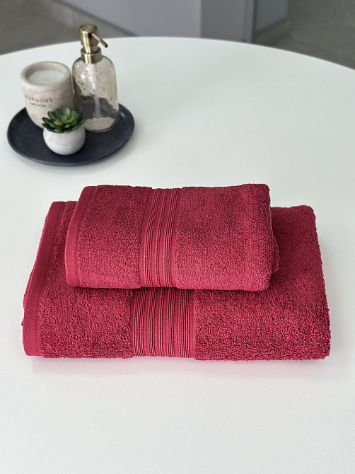 Комплект рушників Ideal Textile з бордюром 2 шт (50х90см + 70х140см) 500 г/м2 (56860401) Бордовий Чернівці - фото 1