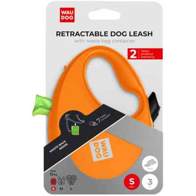 Повідок для собак WAUDOG R-leash з контейнером для пакетів S до 12 кг 3 м помаранчевий (26274) Вінниця