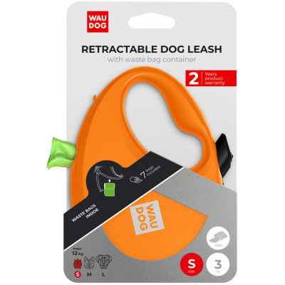 Поводок для собак WAUDOG R-leash с контейнером для пакетов S до 12 кг 3 м оранжевый (26274) Винница - изображение 5