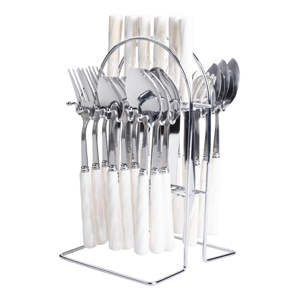 Yiwu Набір столових приборів на підставці 24 предмети столовий набір на 6 персон Білий зі срібл Коломия - фото 1