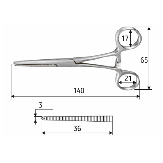 Зажим сосудистый (Кохер) 1: 2 зубый прямой 14 см, J-17-401 Днепр