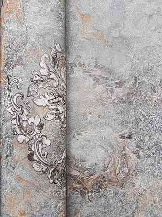 Шпалери вінілові на флізеліні гарячого тиснення DU&KA 1.06х10 вензель основа під штукатурку сірі коричневі Київ