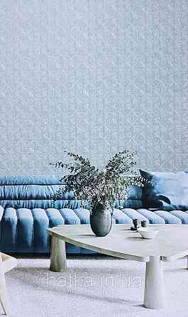 Шпалери вінілові на флізеліні AdaWall Omega1.06х10 геометрія 3д фігури напівкруги смуги бірюза срібло 23201-6 Київ