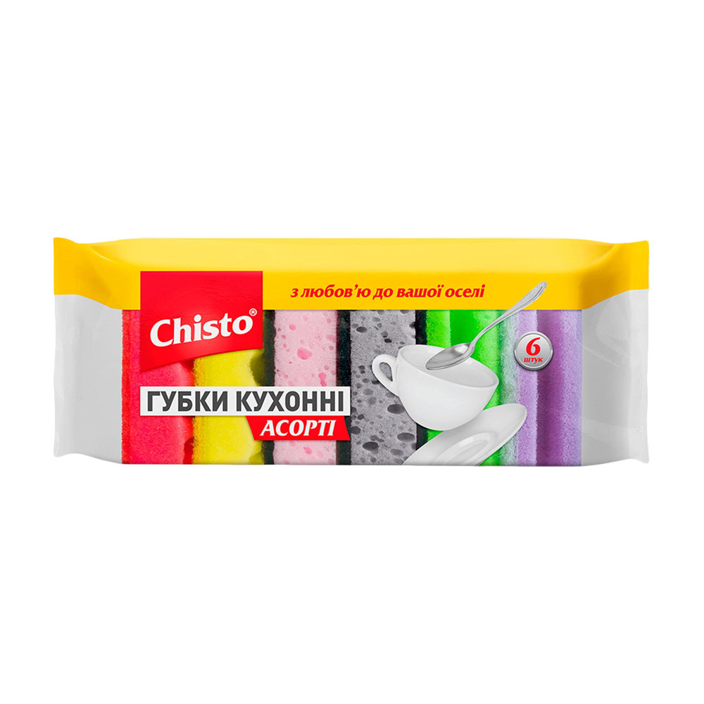 Chisto губка кухонна 2+2+2шт Асорті, Різнокольоровий, Різнокольоровий Гостомель - фото 1