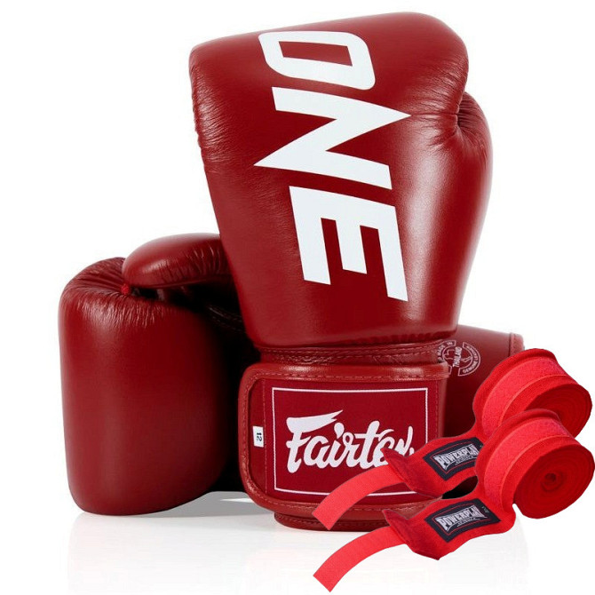 Боксерські рукавиці Fairtex BGV1-ONE (натуральна шкіра) Red 14 унцій (бинти в комплекті) Кам'янське - фото 1