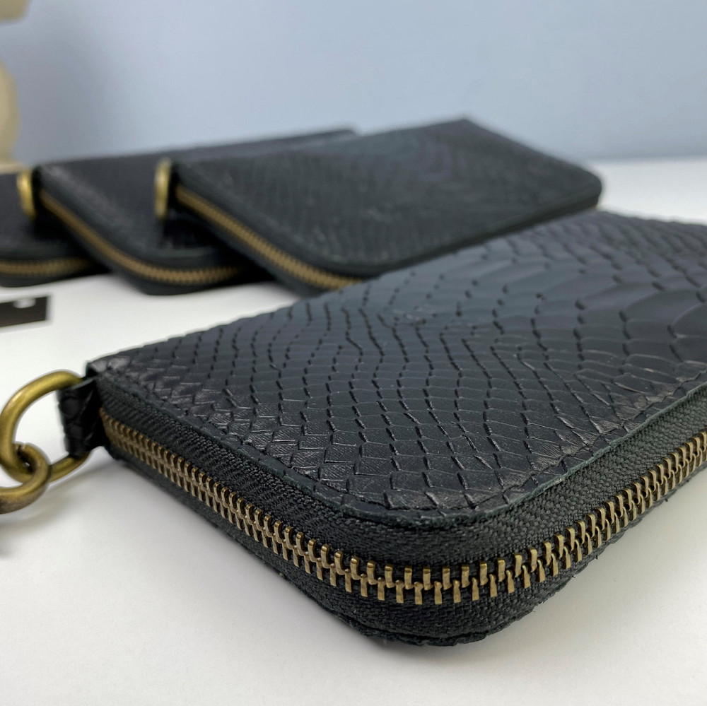 Шкіряний чоловічий гаманець, місткий клатч із відділеннями на блискавці, Crazy Horse, чорнийMasterSem Київ - фото 6