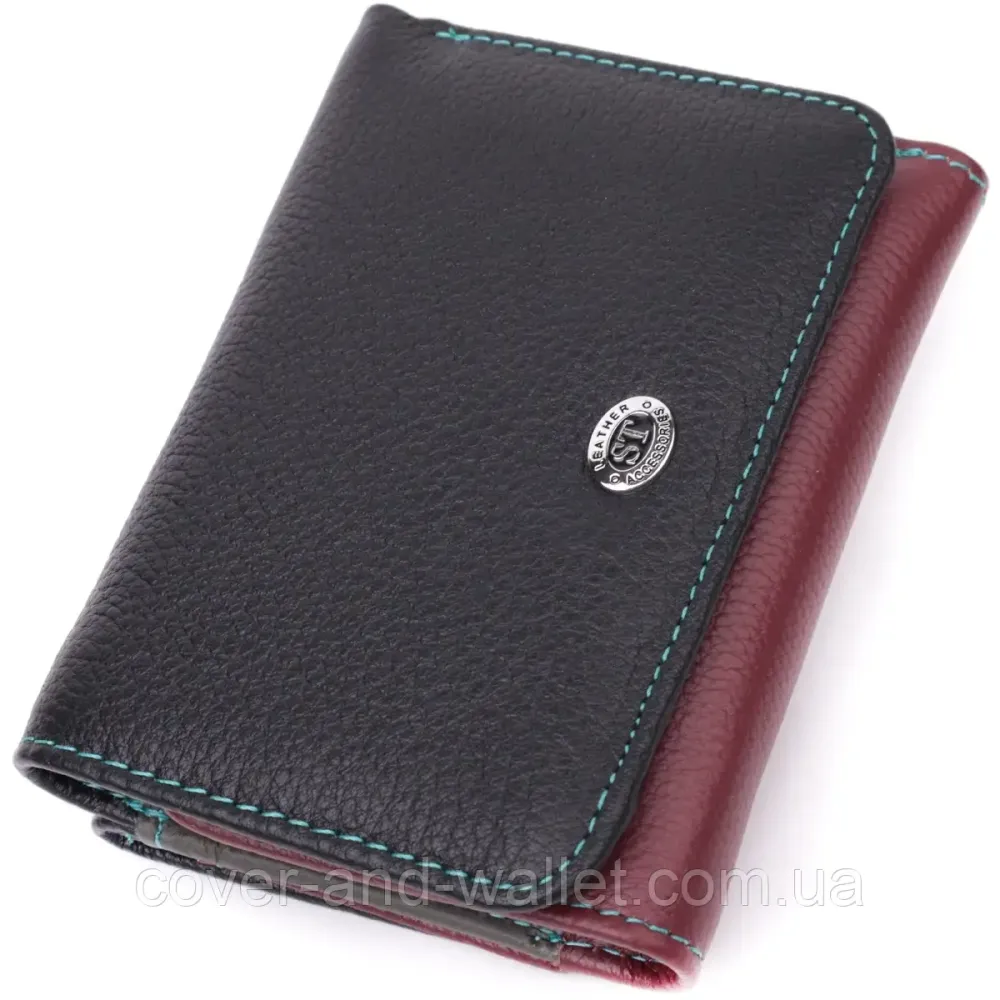 Фірмовий маленький шкіряний жіночий гаманець чорно бордового кольору ST 403-1 Київ - фото 1