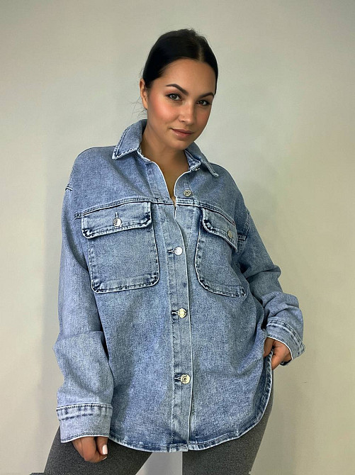 Сорочка жіноча Dicesil 2029 джинсова оверсайз широка накладені кишені блакитна, блакитний, 5XL Київ - фото 6