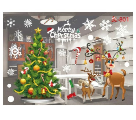 Наклейки новогодние для окон 50 на 70 см разноцветный Киев - изображение 8