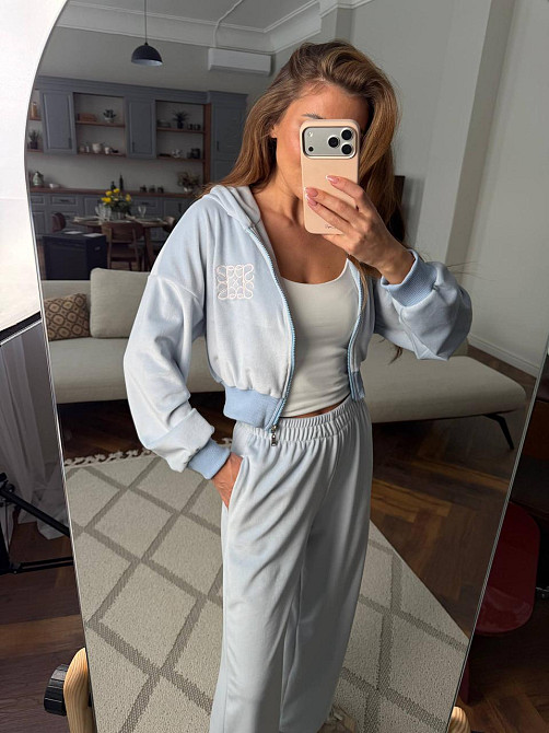 Жіночий велюровий костюм на блискавці Блакитний, 42/46 Харків - фото 1