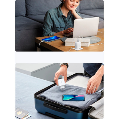 Зарядний пристрій Ugreen 3xUSB 65W (2xType-C+USB QC3.0) Fast Charger White CD275 (90496) Вінниця - фото 3