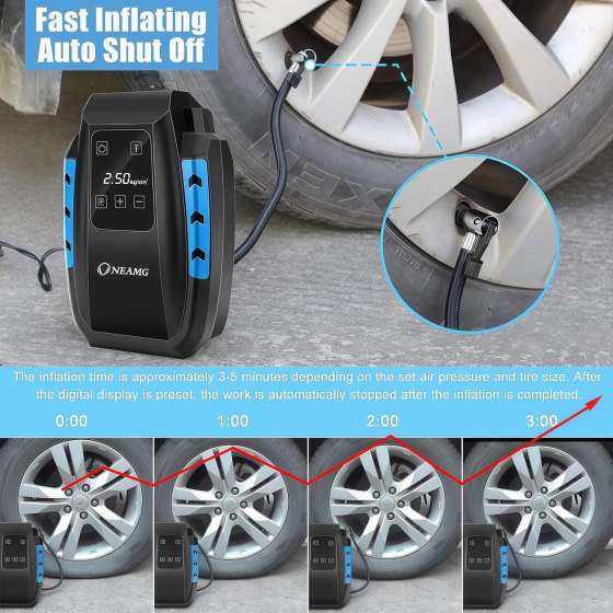 Автомобільний компресор 12 В, 150 PSI, цифровий сенсорний дисплей, автостоп, LED-ліхтар, кабель 3 м, насос для шин Київ