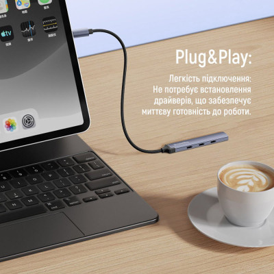 Концентратор ColorWay USB-C 4-in-1 USB-C2.0х3/USB3.0 (CW-HUB07) Вінниця - фото 5