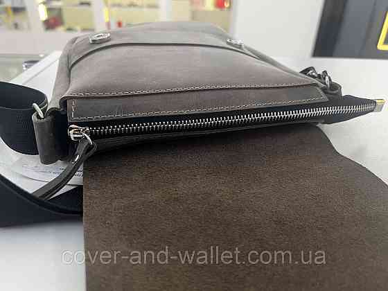 Стильная мужская сумка через плечо из винтажной кожи серого цвета PS Leather Киев