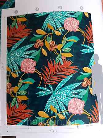 Обои виниловые на флизелине Marburg 31860 New modern панно джунгли крупные листья ветки разные цвета Киев