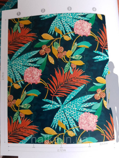 Шпалери вінілові на флізелін Marburg 31860 New modern панно джунглі великі листя гілки різні кольори Київ - фото 2