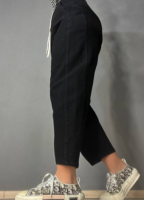 Джинси жіночі A-N 9962 MOM кюлоти укорочені резинка на таліі шнурок чорні, чорний, M, M, 76 см, 100 см Київ - фото 7