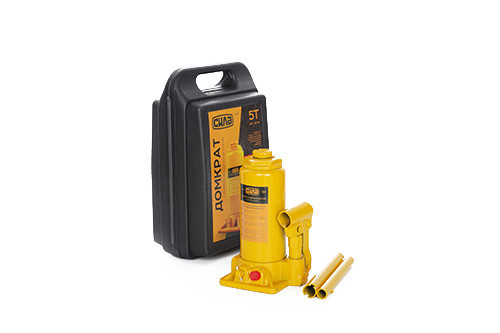 Гідравлічний пляшковий домкрат СИЛА 5т із великим ходом підйому 200-405 мм у міцному кейсі Харків - фото 1