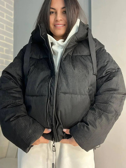 Куртка женская Snow Passion 1056 пуффер вельвет оверсайз широкая чорная, черный, 44-48 Киев - изображение 13