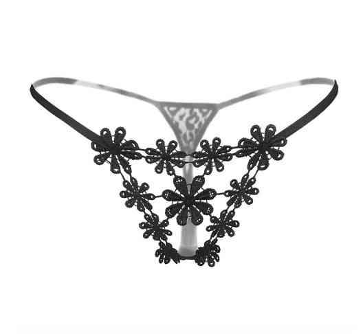 Еротичні стрінги чорні "Ромашки" - розмір універсальний (на резинці), в талії до 90см Київ