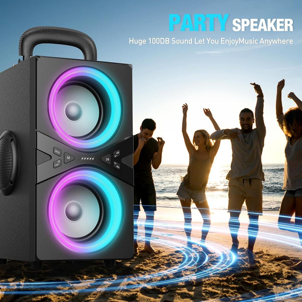 TPBEAT Bluetooth колонка, 80 Вт, потужний бас, LED-підсвічування, 100 дБ, стереозвук, 18 годин роботи, TWS для вечірок та кемпінгу Київ - фото 5