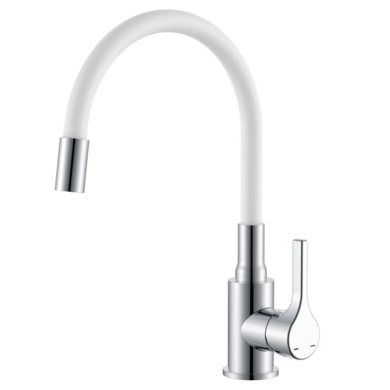 Змішувач для кухні Zerix Rex-011 Chrome Refl.White з нержавіючої сталі (Колір хром+силіконовий вилив білий) (ZX6129)   ( 21955 ) Харьков