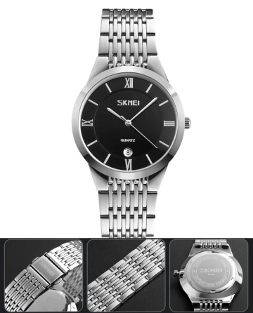 Мужские кварцевые часы Skmei 9139 (Серебристые с черным циферблатом) Винница