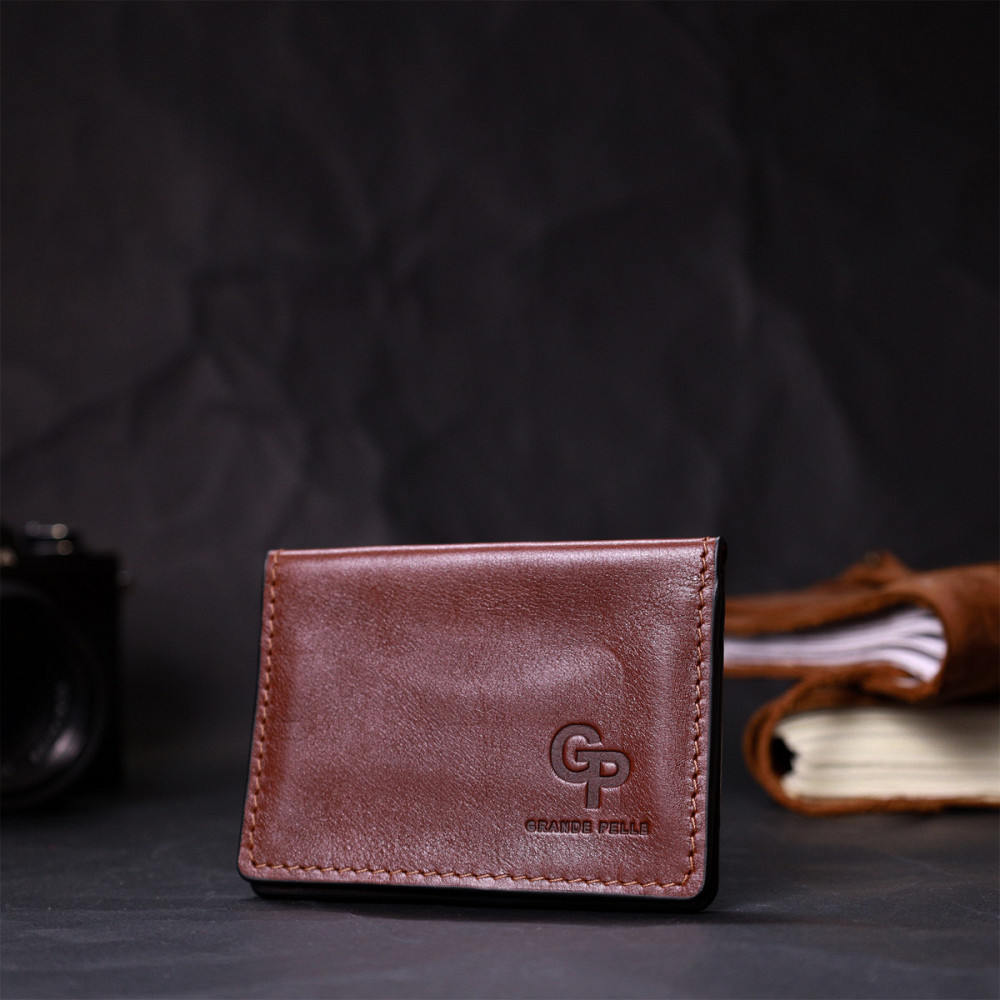 Шкіряна невелика візитниця Коричневий (GRANDE PELLE) Київ - фото 2